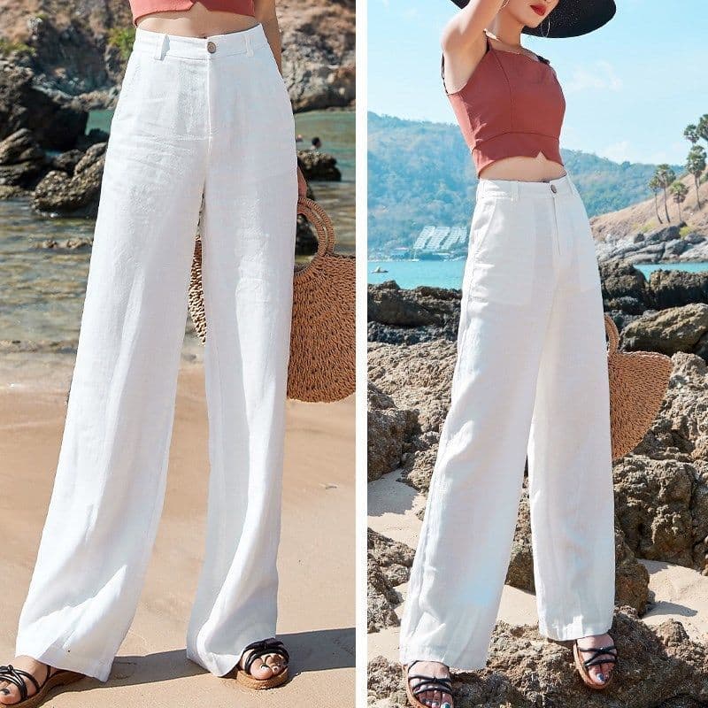 image-Women's High-Waist Thin Cotton Linen Drape Trousers - S-2XL