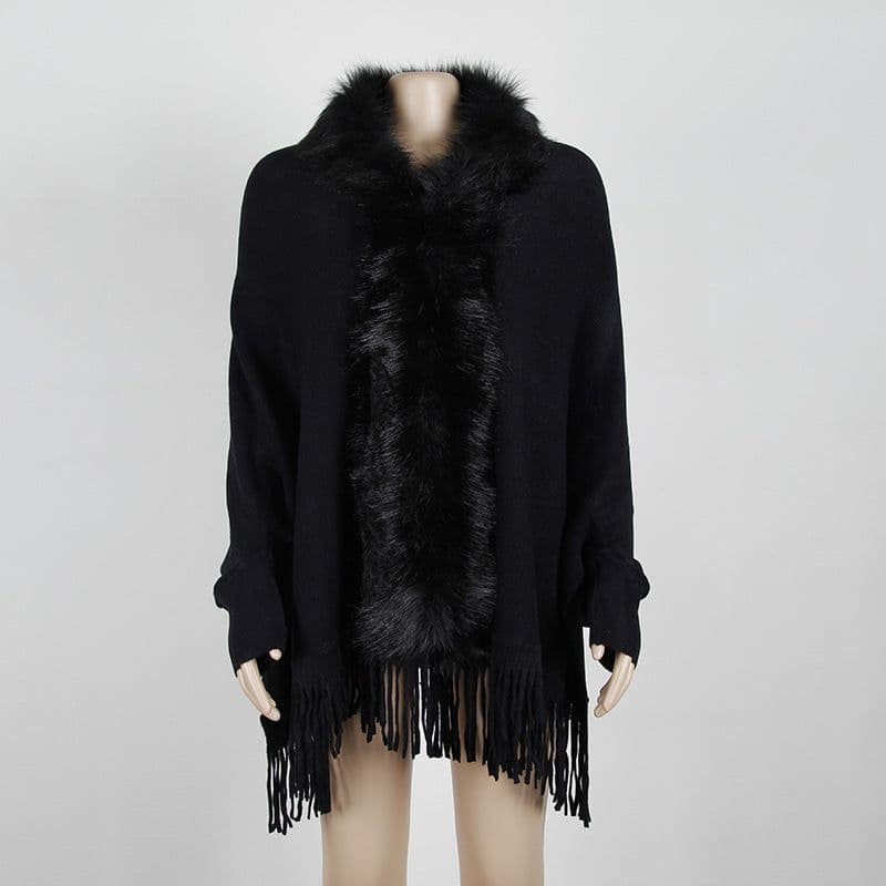 image-MONDORIO Cape Cardigan - Khaki Wool Tassel