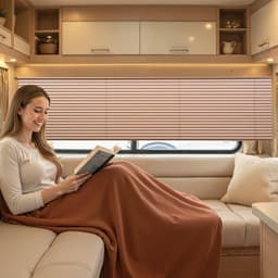 image-VEVOR RV Blinds, 62 in x 32 in, RV Pleated Shades, Polyester Fabric, Easy to Clean and Install, Privacy Protection and Sunlight Blocking, for Camper, Travel Trailer, Motorhome Window, Cappuccino