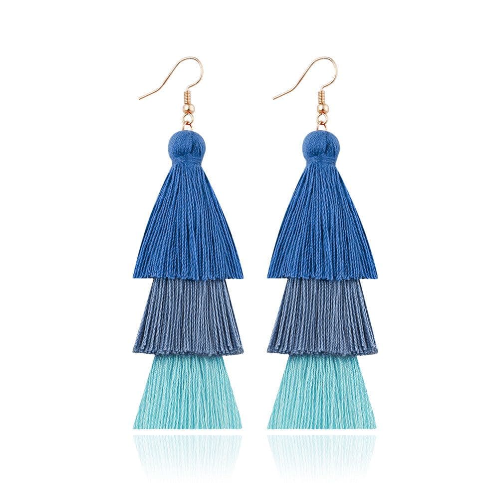 image-Green Tassel Earrings Women Bohemian Layered