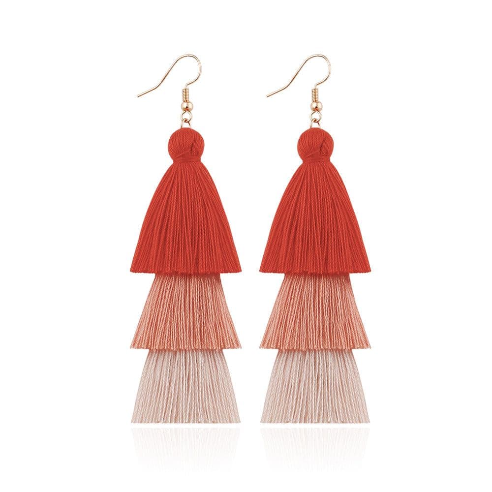 image-Green Tassel Earrings Women Bohemian Layered