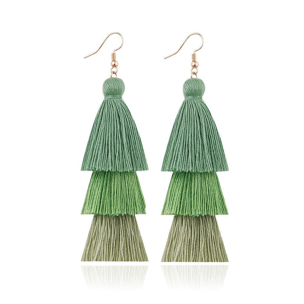 image-Green Tassel Earrings Women Bohemian Layered