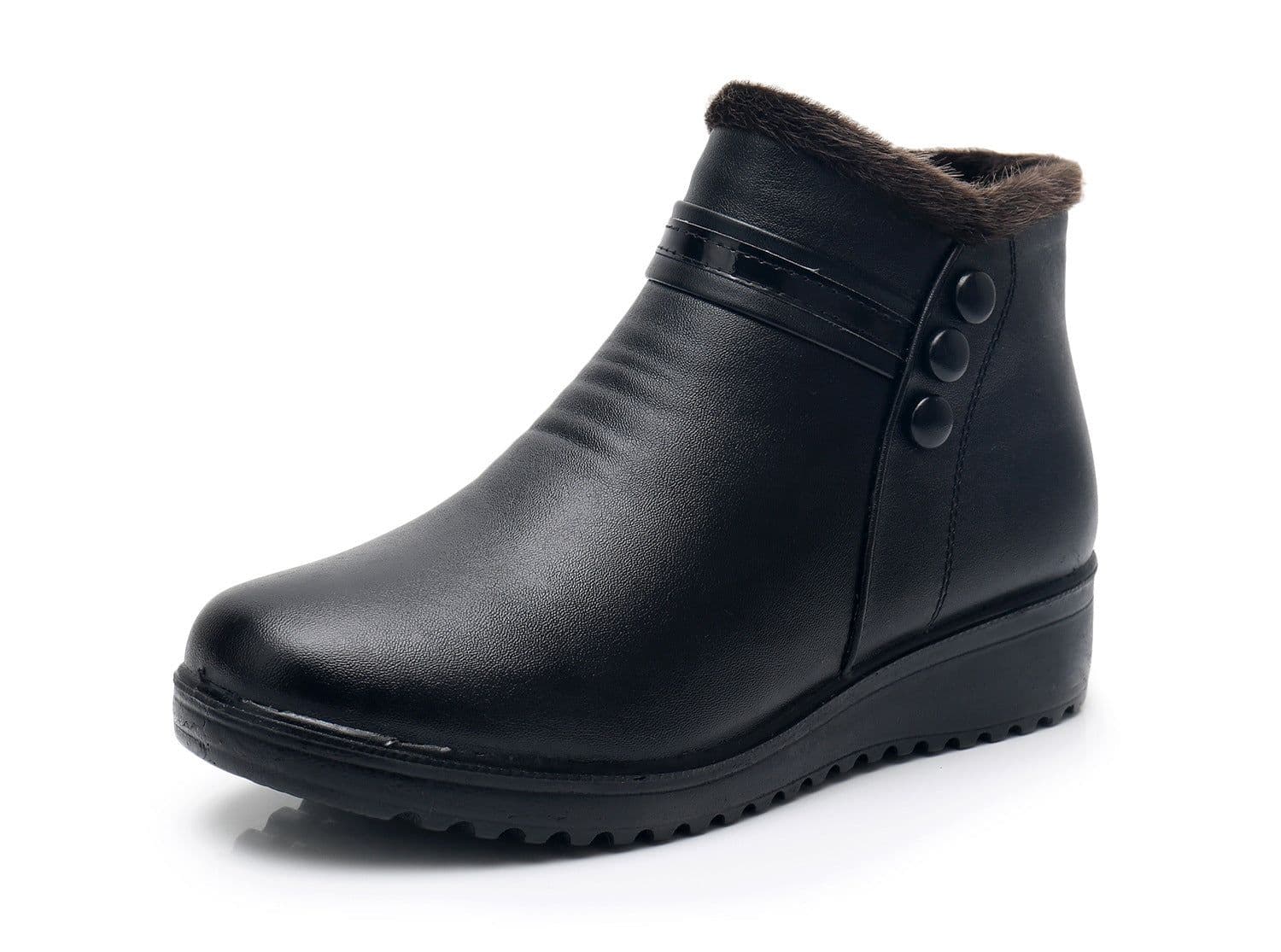 image-Winter warm women's shoes mother's cotton shoes flat bottom middle-aged and elderly middle-aged cotton boots women's boots leather shoes plus velvet short boots