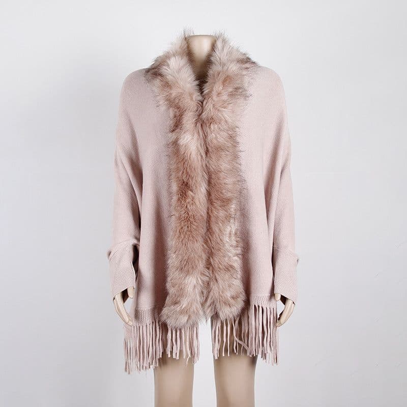 image-MONDORIO Cape Cardigan - Khaki Wool Tassel