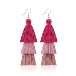 image-Green Tassel Earrings Women Bohemian Layered
