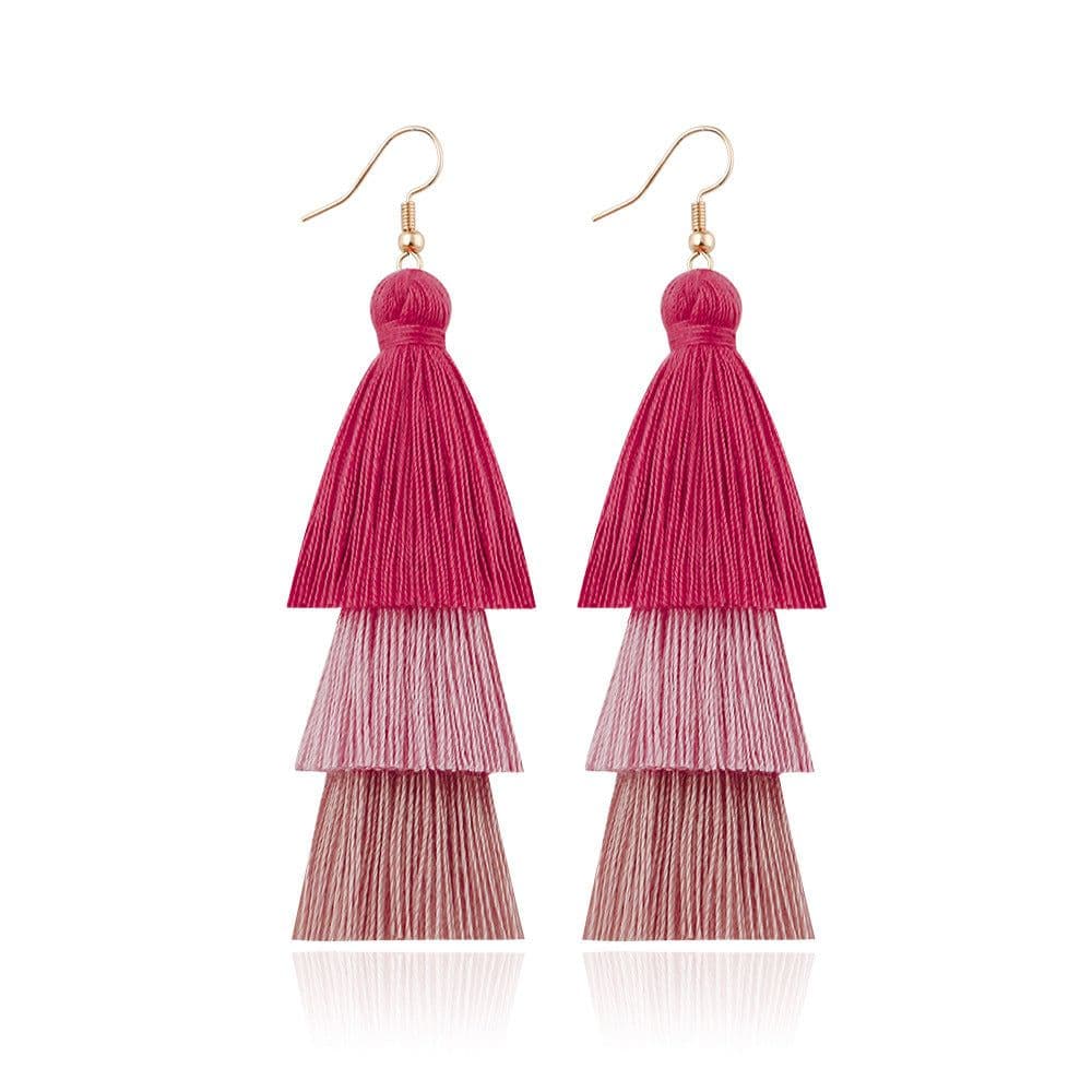 image-Green Tassel Earrings Women Bohemian Layered