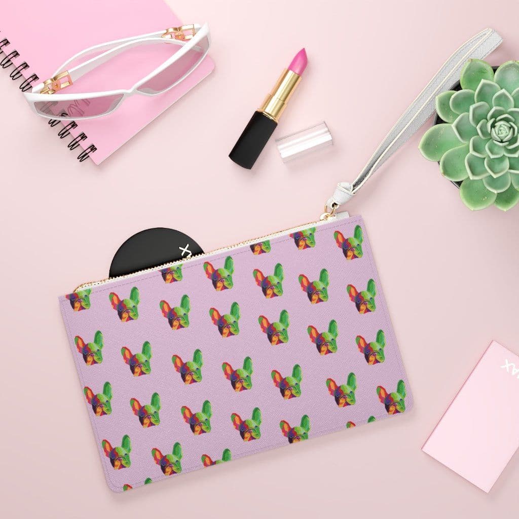 image-Zipped Clutch Bag with Pug Dog Design