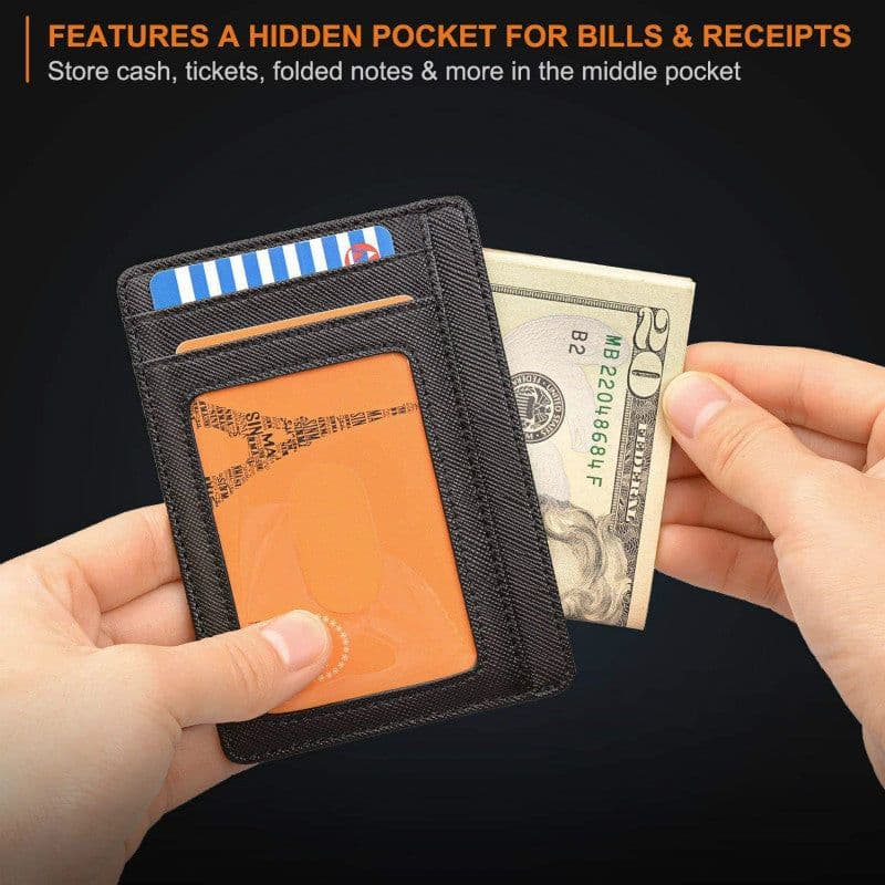 image-Genuine Leather RFID Card Holder - Black 8 Slot