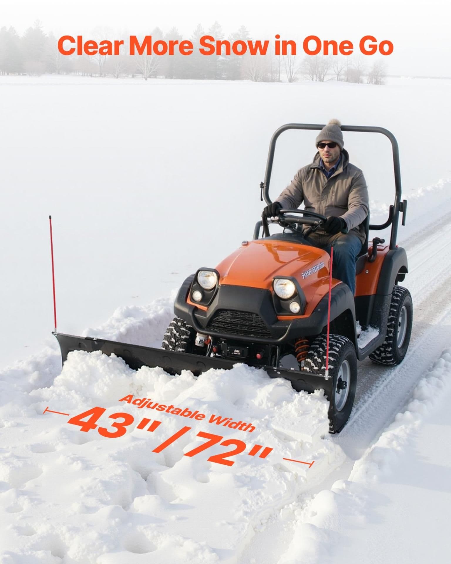 image-VEVOR Lame Chasse Neige Universelle, 109 cm 183 cm, Lame de Déneigement en Acier, avec Rabats en Caoutchouc, Compatible pour la Plupart des VTT et UTV, sur Allées, Chemins de Fermes, Routes Rurales