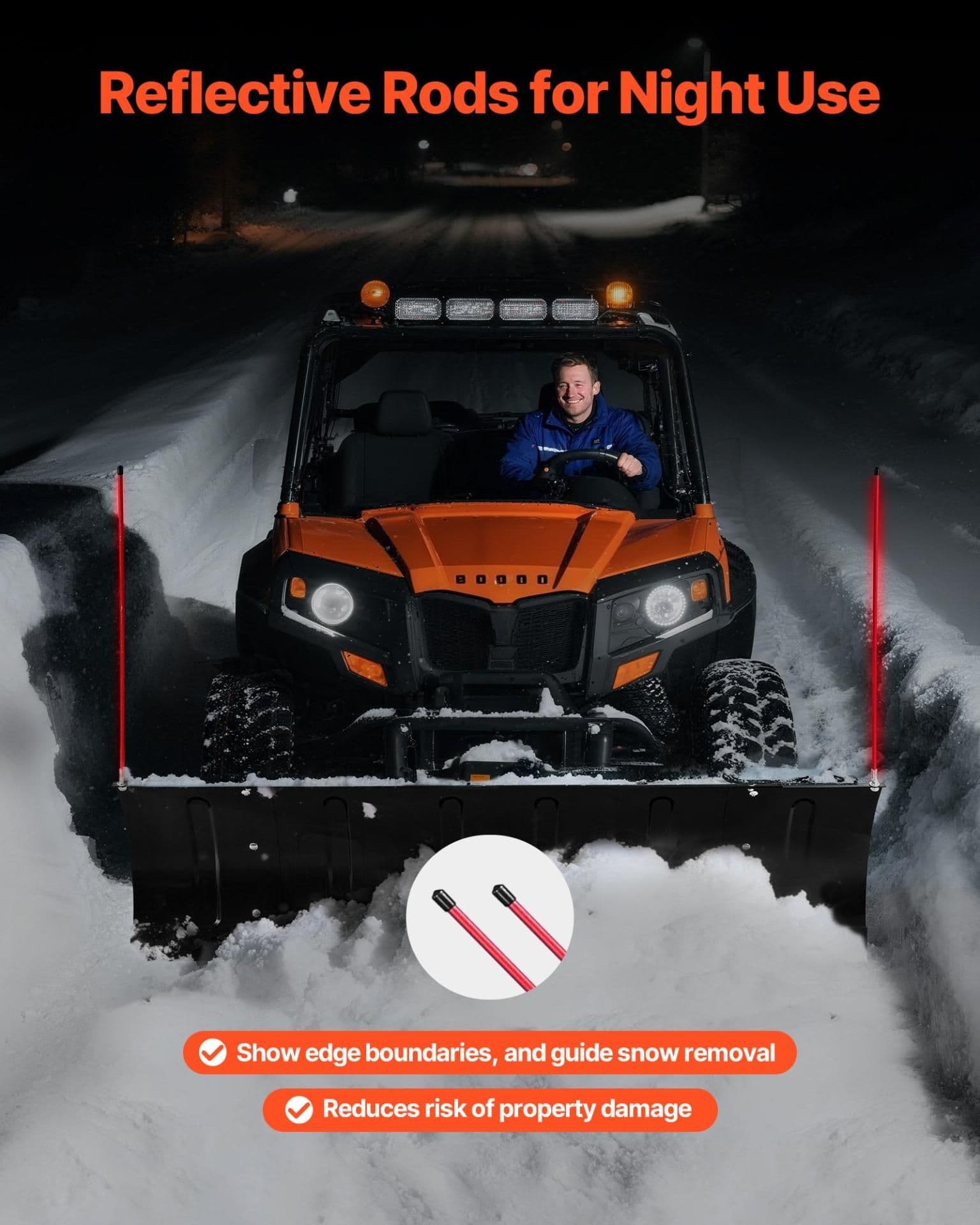 image-VEVOR Lame Chasse Neige Universelle, 109 cm 183 cm, Lame de Déneigement en Acier, avec Rabats en Caoutchouc, Compatible pour la Plupart des VTT et UTV, sur Allées, Chemins de Fermes, Routes Rurales