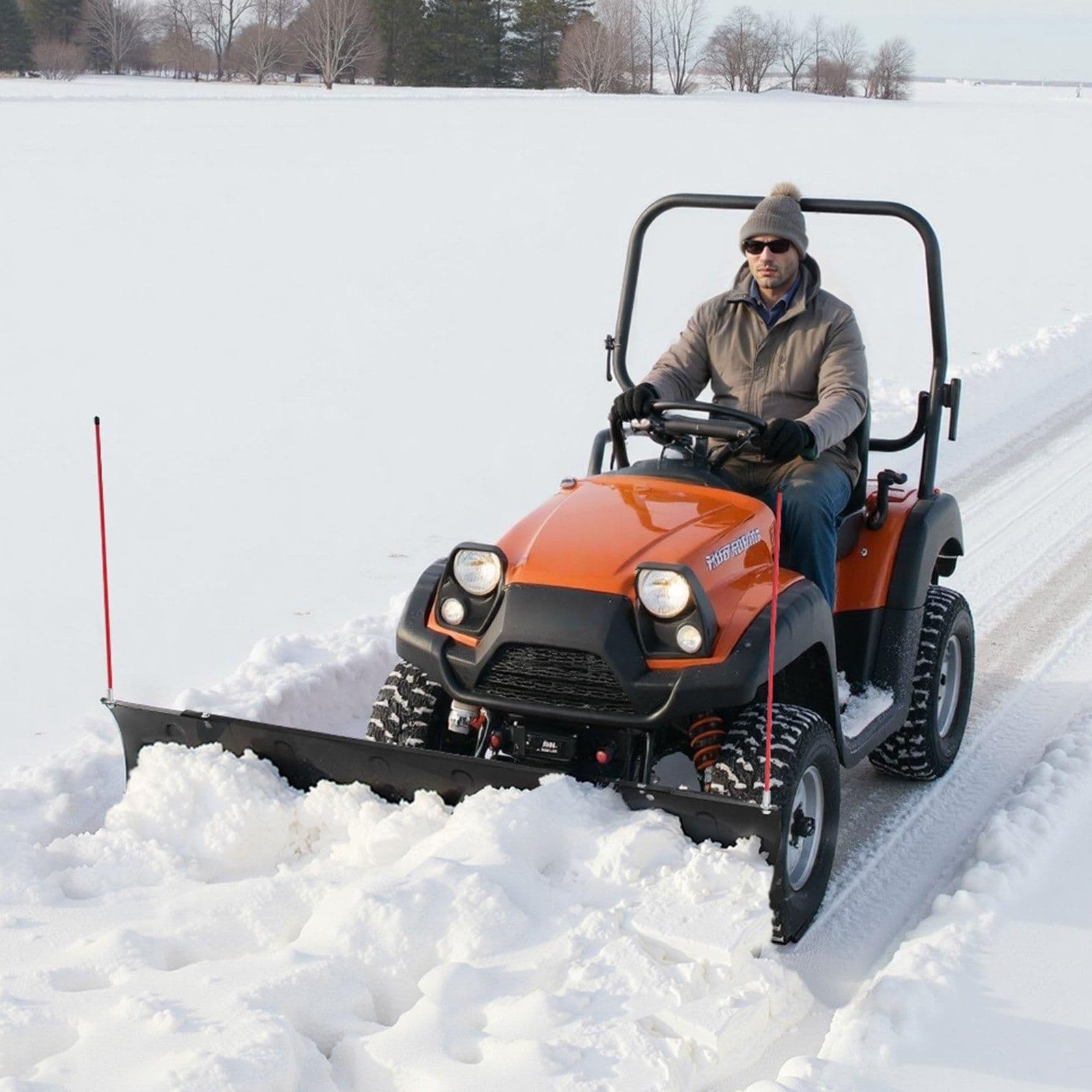image-VEVOR Lame Chasse Neige Universelle, 109 cm 183 cm, Lame de Déneigement en Acier, avec Rabats en Caoutchouc, Compatible pour la Plupart des VTT et UTV, sur Allées, Chemins de Fermes, Routes Rurales