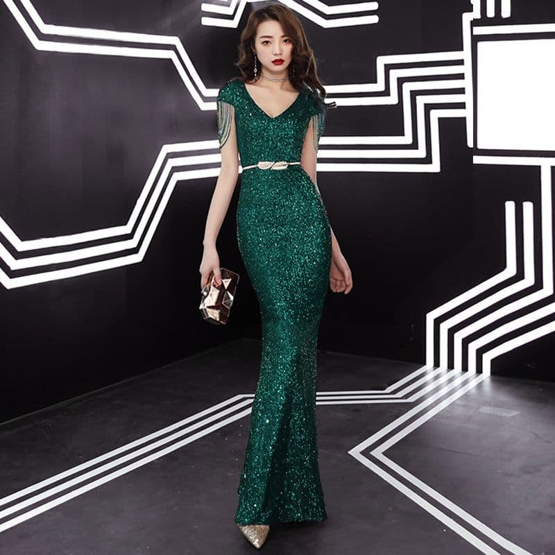 image-Dark Green Mermaid Evening Dress - Sleeveless Long