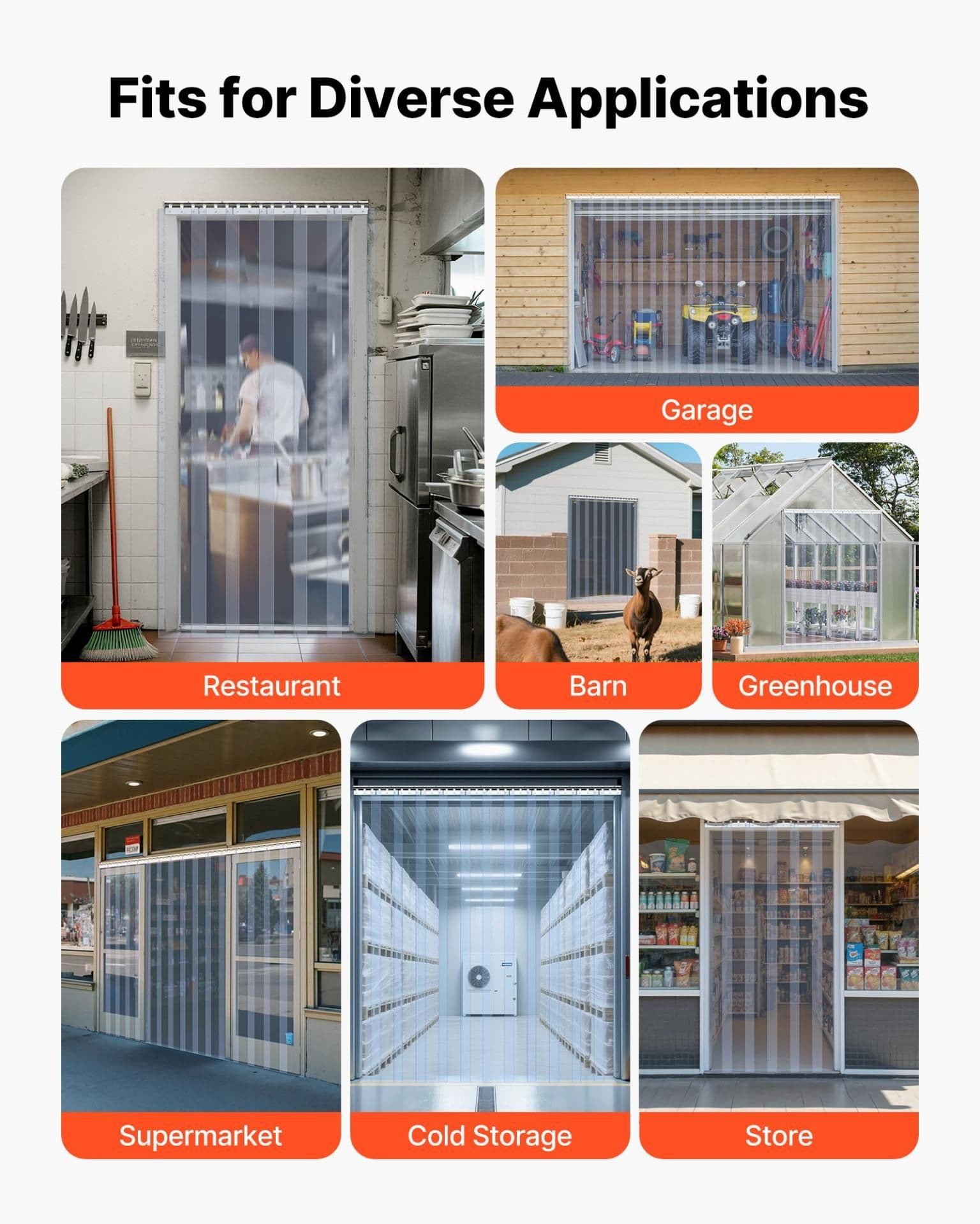 image-VEVOR Clear PVC Strip Curtain - 48" x 84" 8 PCS Freezer Door Strips