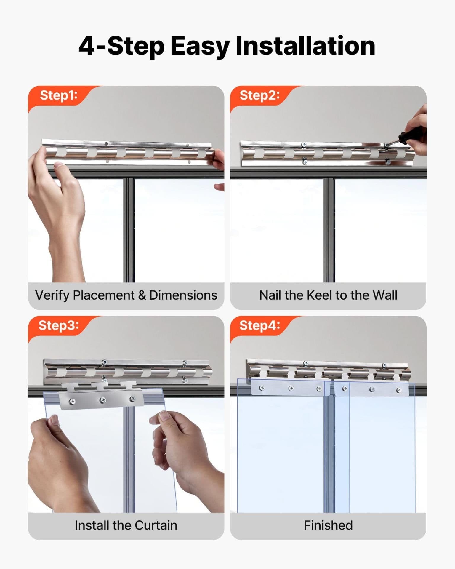 image-VEVOR Clear PVC Strip Curtain - 72" x 84" 12 PCS Freezer Door