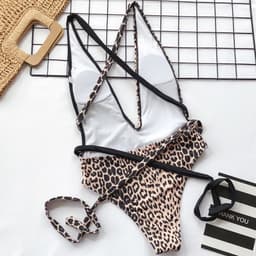 image-Leopard Print One-Piece Swimsuit - Hollow Strap Design