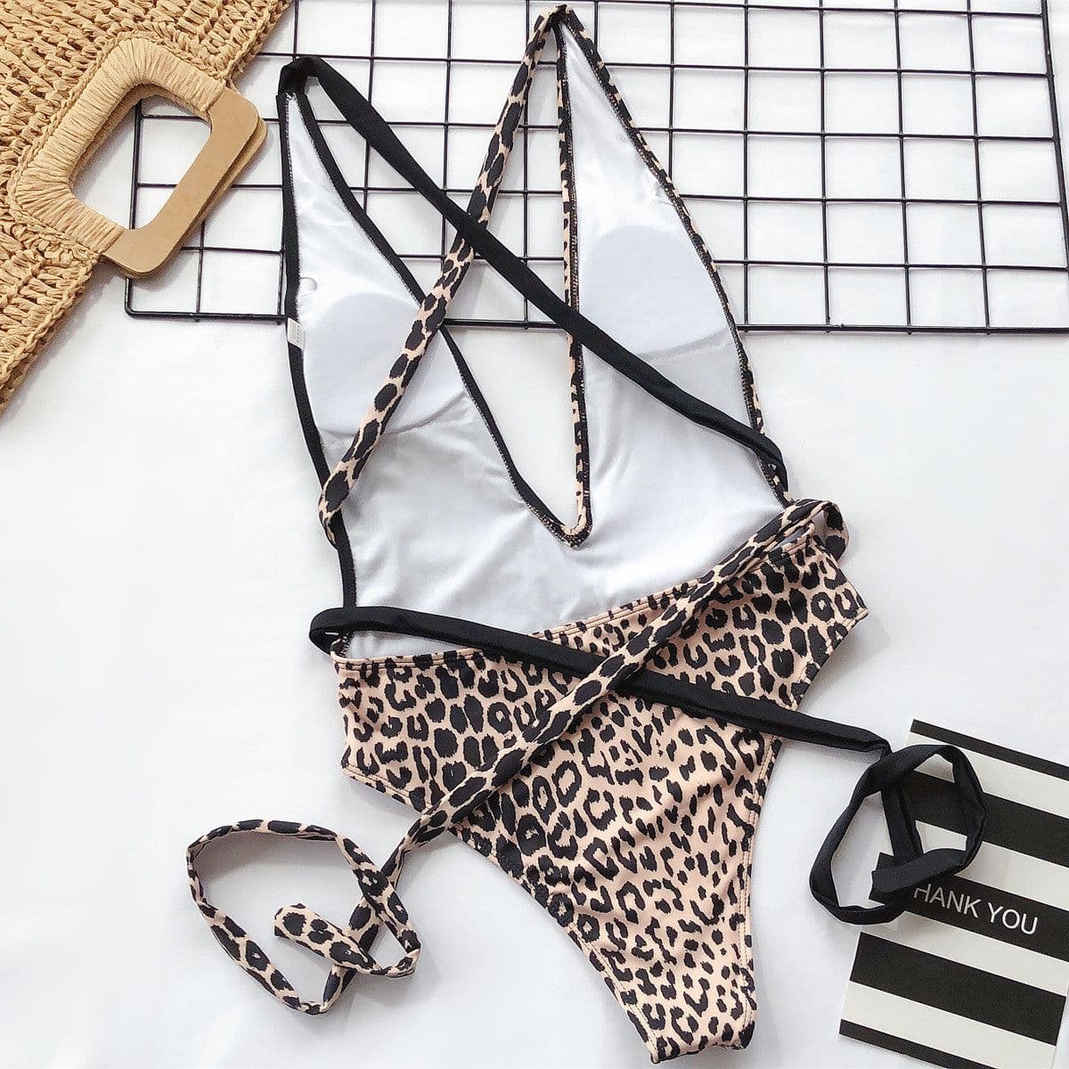 image-Leopard Print One-Piece Swimsuit - Hollow Strap Design