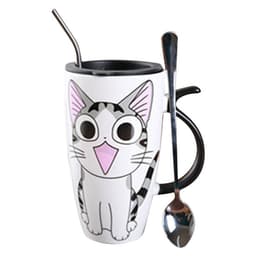 image-Cute Cat Ceramic Mug With Lid And Spoon Large Capacity Coffee Cup