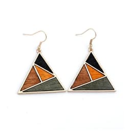 image-Qingdao Jewelry European and American Fashion Jewelry Geometric Contrast Wood Combination Women's Earrings
