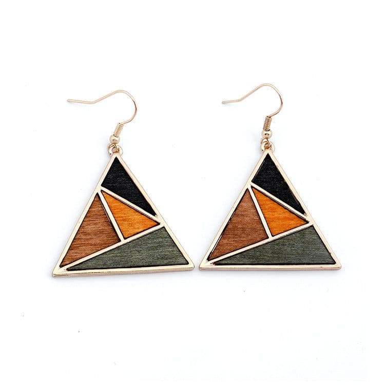 image-Qingdao Jewelry European and American Fashion Jewelry Geometric Contrast Wood Combination Women's Earrings