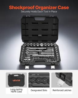 image-VEVOR Socket Set, 86 Pieces, 3/8 & 1/4 & 1/2 inch Drive Socket and Ratchet Set, SAE and Metric, Mechanic Tool Kit with Ratchet Wrench, Accessories and Storage Case, CR-V Alloy Steel, for Auto Repair