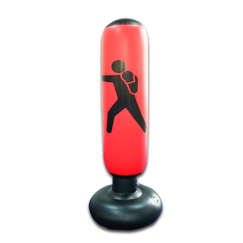 image-Vertical PVC Inflatable Boxing Punching Bag - 0.8kg, 1.6m Black/Red/Yellow