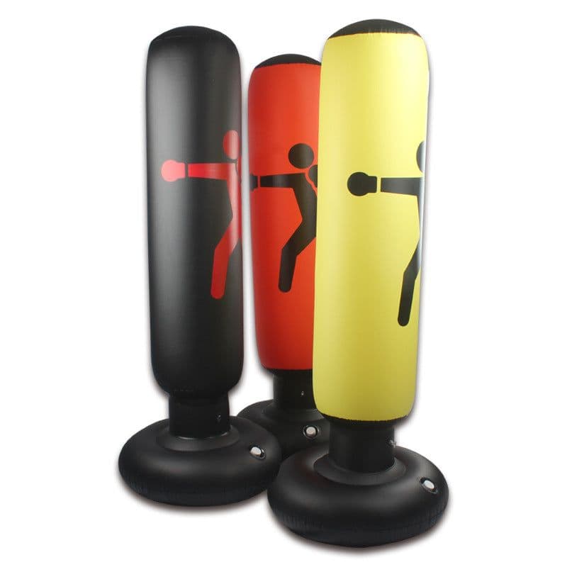 image-Vertical PVC Inflatable Boxing Punching Bag - 0.8kg, 1.6m Black/Red/Yellow