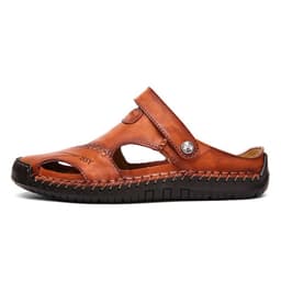 image-Hong Shi Yang Men's Red Brown Leather Sandals, 48 Size, Casual