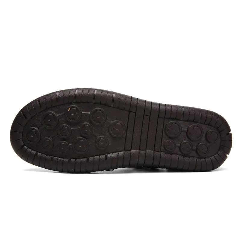 image-Hong Shi Yang Men's Red Brown Leather Sandals, 48 Size, Casual