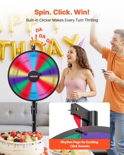 image-VEVOR 24 in Spinning Prize Wheel, 14 Slots Spinning Wheel with Stand, Adjustable Height Win Fortune Roulette with a Dry Erase and 2 Markers, 6 Colors, Easy Assembly, for Party Pub Trade Show Carnival
