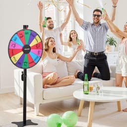 image-VEVOR 24 in Spinning Prize Wheel, 14 Slots Spinning Wheel with Stand, Adjustable Height Win Fortune Roulette with a Dry Erase and 2 Markers, 6 Colors, Easy Assembly, for Party Pub Trade Show Carnival
