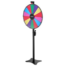 image-VEVOR 24 in Spinning Prize Wheel, 14 Slots Spinning Wheel with Stand, Adjustable Height Win Fortune Roulette with a Dry Erase and 2 Markers, 6 Colors, Easy Assembly, for Party Pub Trade Show Carnival