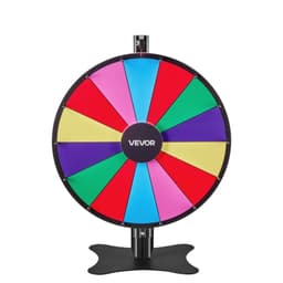 image-VEVOR 24 in Spinning Prize Wheel, 14 Slots Spinning Wheel with Stand, Adjustable Height Win Fortune Roulette with a Dry Erase and 2 Markers, 6 Colors, Easy Assembly, for Party Pub Trade Show Carnival