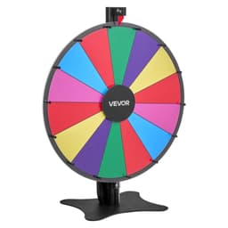 image-VEVOR 24 in Spinning Prize Wheel, 14 Slots Spinning Wheel with Stand, Adjustable Height Win Fortune Roulette with a Dry Erase and 2 Markers, 6 Colors, Easy Assembly, for Party Pub Trade Show Carnival