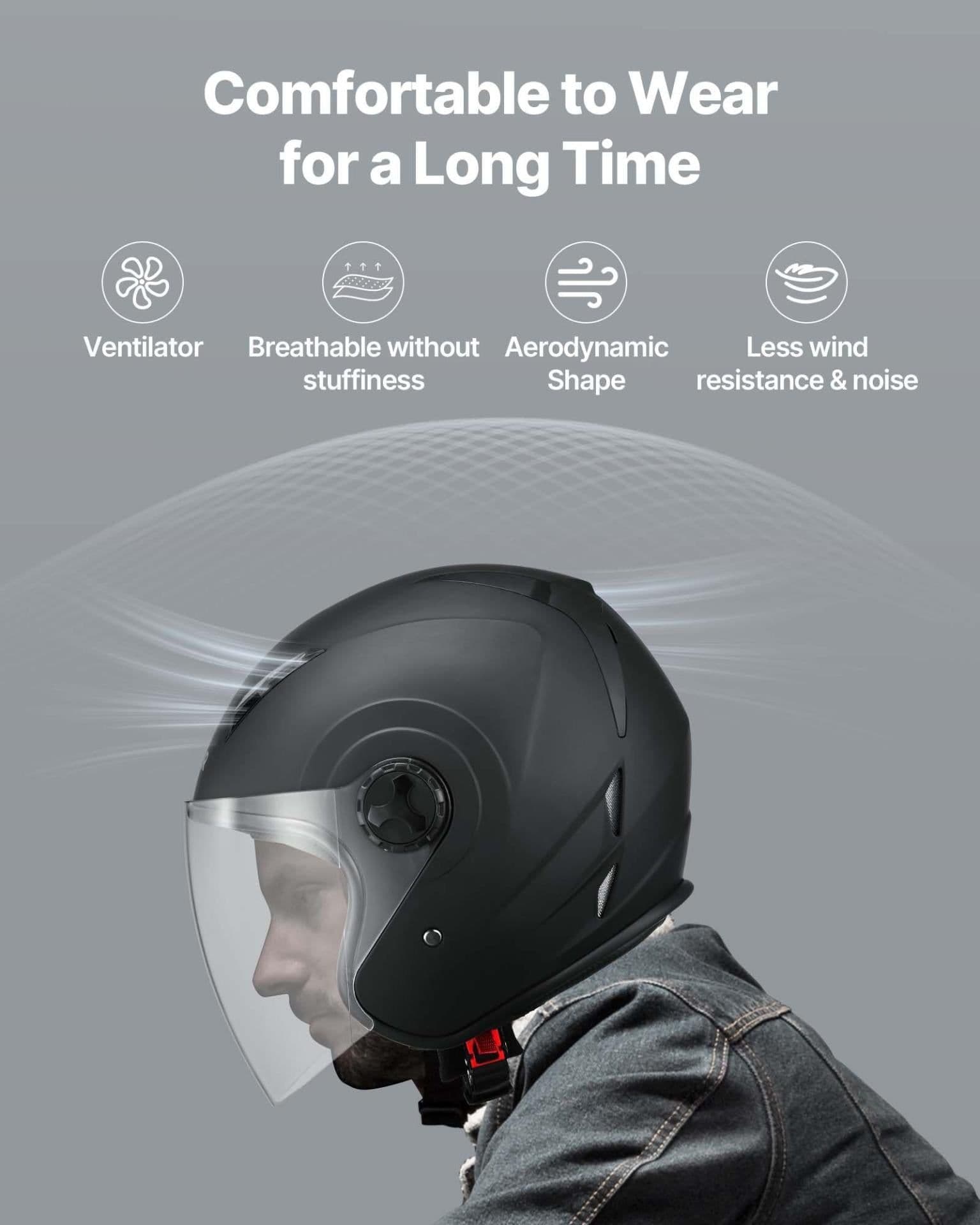 image-VEVOR Motorcycle Helmet, 3/4 Open Face, Adult Motocross Dirt Bike Helmet with Clear Visor, Comfortable Motorbike Racing Street with Detachable Liner for Men & Women, DOT Approved, (Matte Black, XL)
