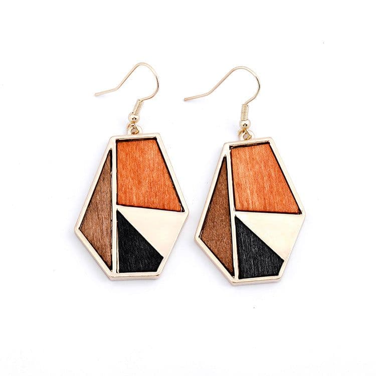 image-Qingdao Jewelry European and American Fashion Jewelry Geometric Contrast Wood Combination Women's Earrings
