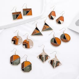 image-Qingdao Jewelry European and American Fashion Jewelry Geometric Contrast Wood Combination Women's Earrings
