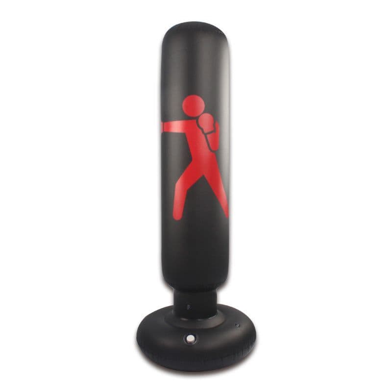 image-Vertical PVC Inflatable Boxing Punching Bag - 0.8kg, 1.6m Black/Red/Yellow