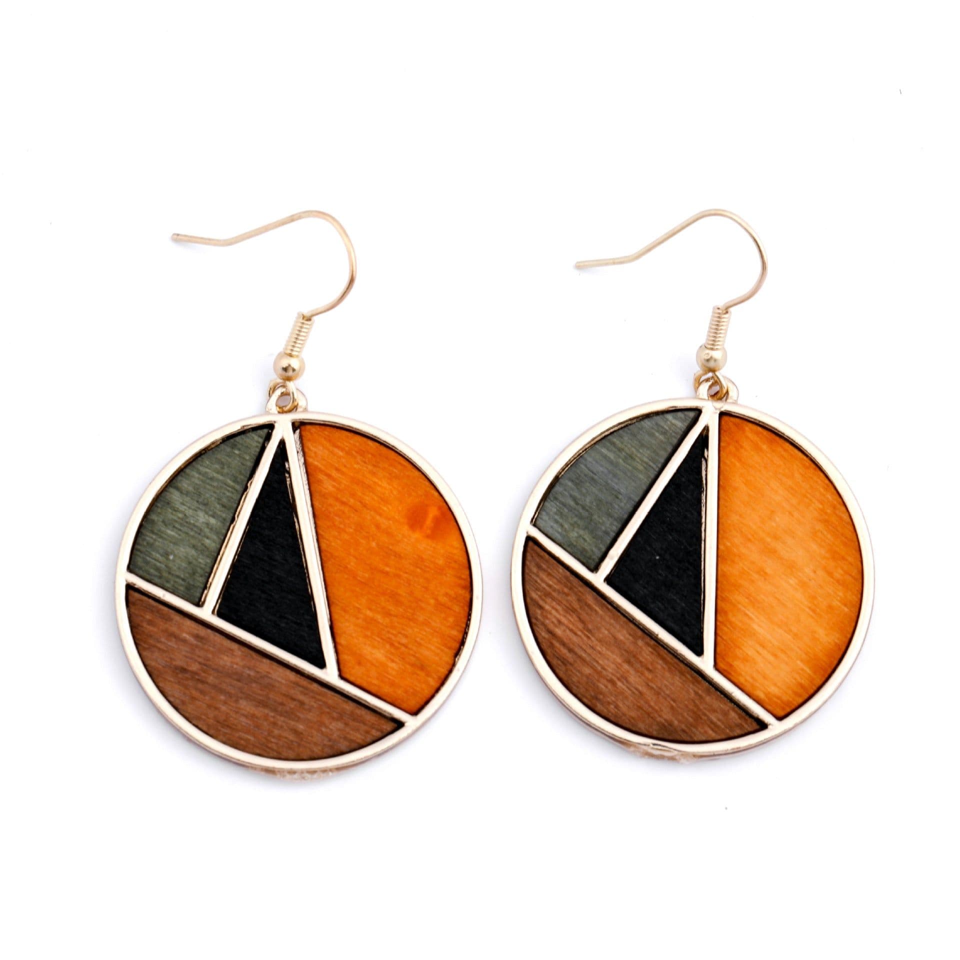 image-Qingdao Jewelry European and American Fashion Jewelry Geometric Contrast Wood Combination Women's Earrings