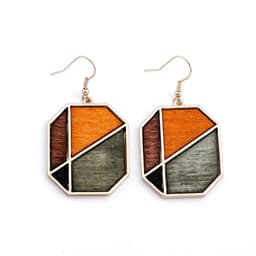 image-Qingdao Jewelry European and American Fashion Jewelry Geometric Contrast Wood Combination Women's Earrings