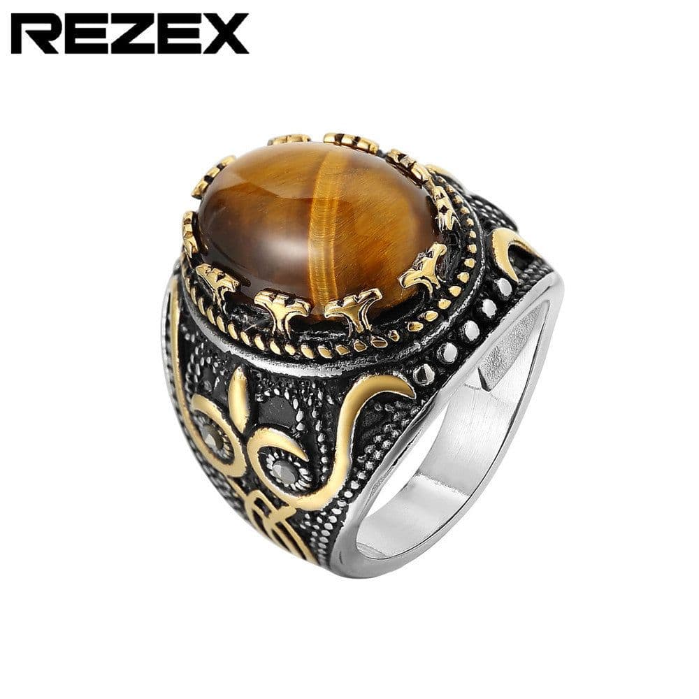 image-Titanium Steel Ring - Golden Tiger Eye Stone