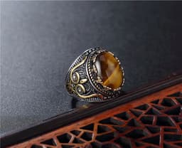image-Titanium Steel Ring - Golden Tiger Eye Stone
