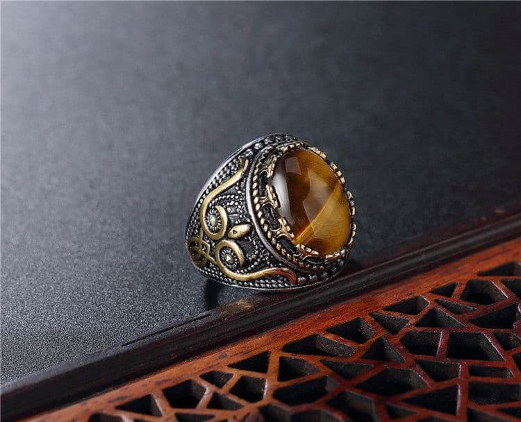 image-Titanium Steel Ring - Golden Tiger Eye Stone