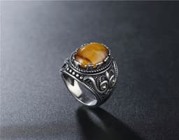 image-Titanium Steel Ring - Golden Tiger Eye Stone