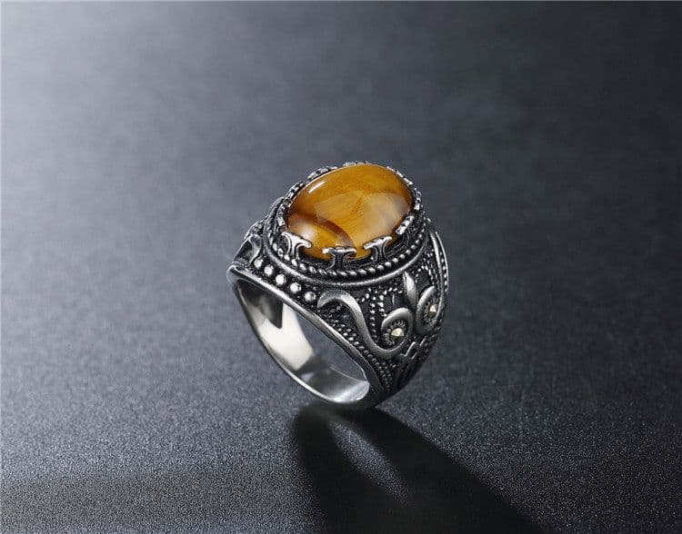 image-Titanium Steel Ring - Golden Tiger Eye Stone