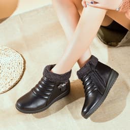 image-Women's Cotton Shoes - Dark Brown Winter Casual Flat