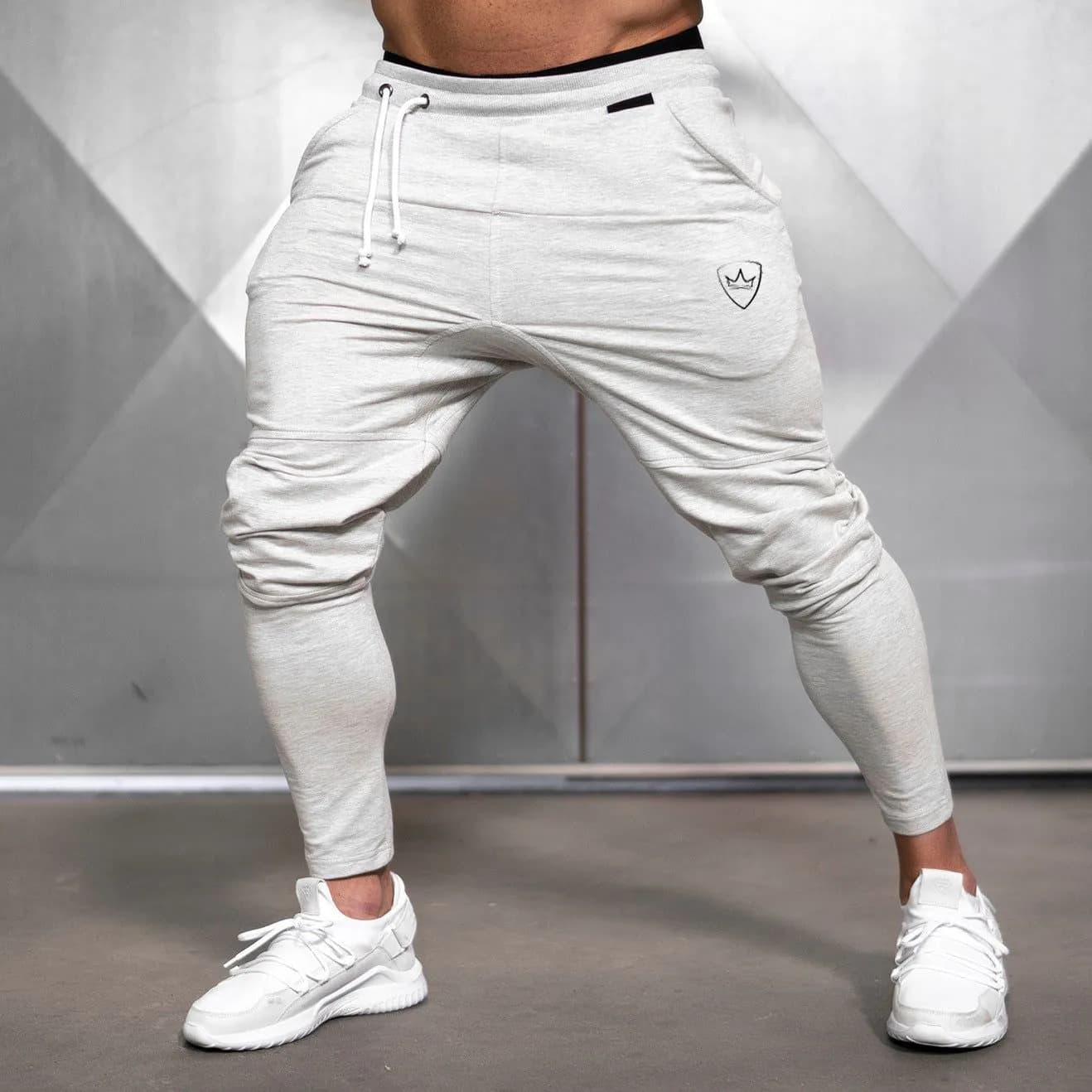 image-Men's Slim Fit Workout Pants - Black/Gray, Low Waist, M-XXL
