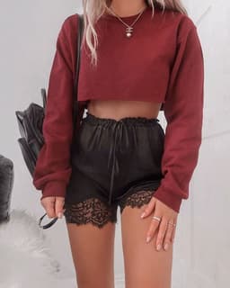 image-European & American Women's T-Shirt - Claret XL Long Sleeve Commuter