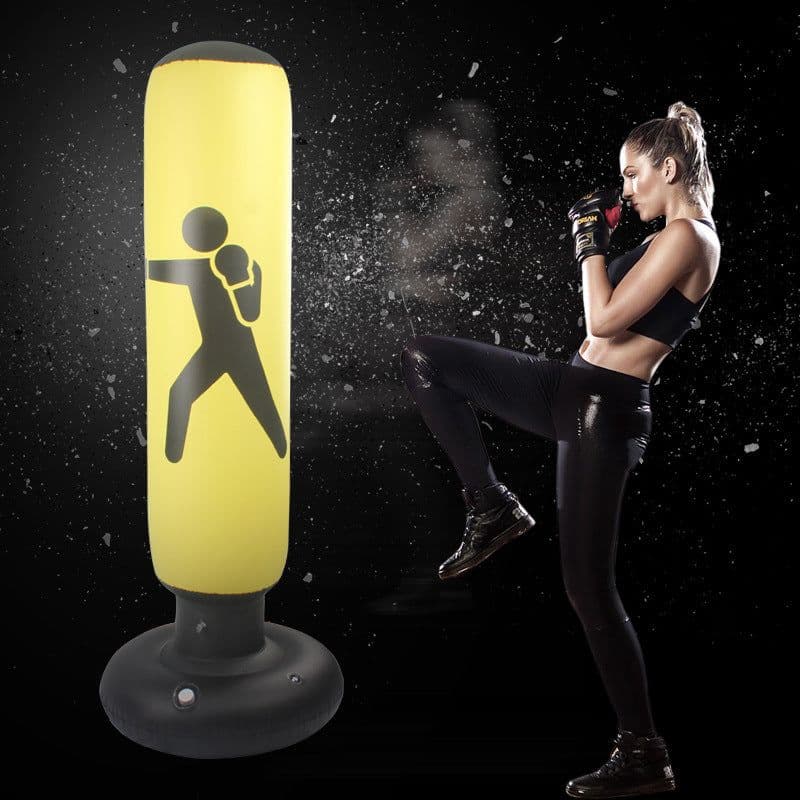 image-Vertical PVC Inflatable Boxing Punching Bag - 0.8kg, 1.6m Black/Red/Yellow