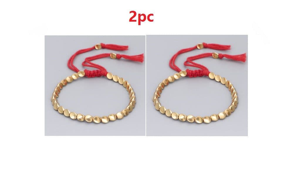 image-Handmade Tibetan Buddhist Bracelets On Hand Braided Copper Beads Lucky Rope Bracelet & Bangles For Women Men
