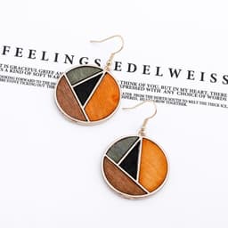 image-Qingdao Jewelry European and American Fashion Jewelry Geometric Contrast Wood Combination Women's Earrings